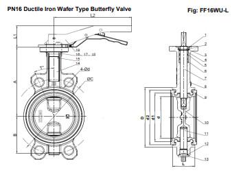 Van bướm bằng gang wafer FF16WU-L